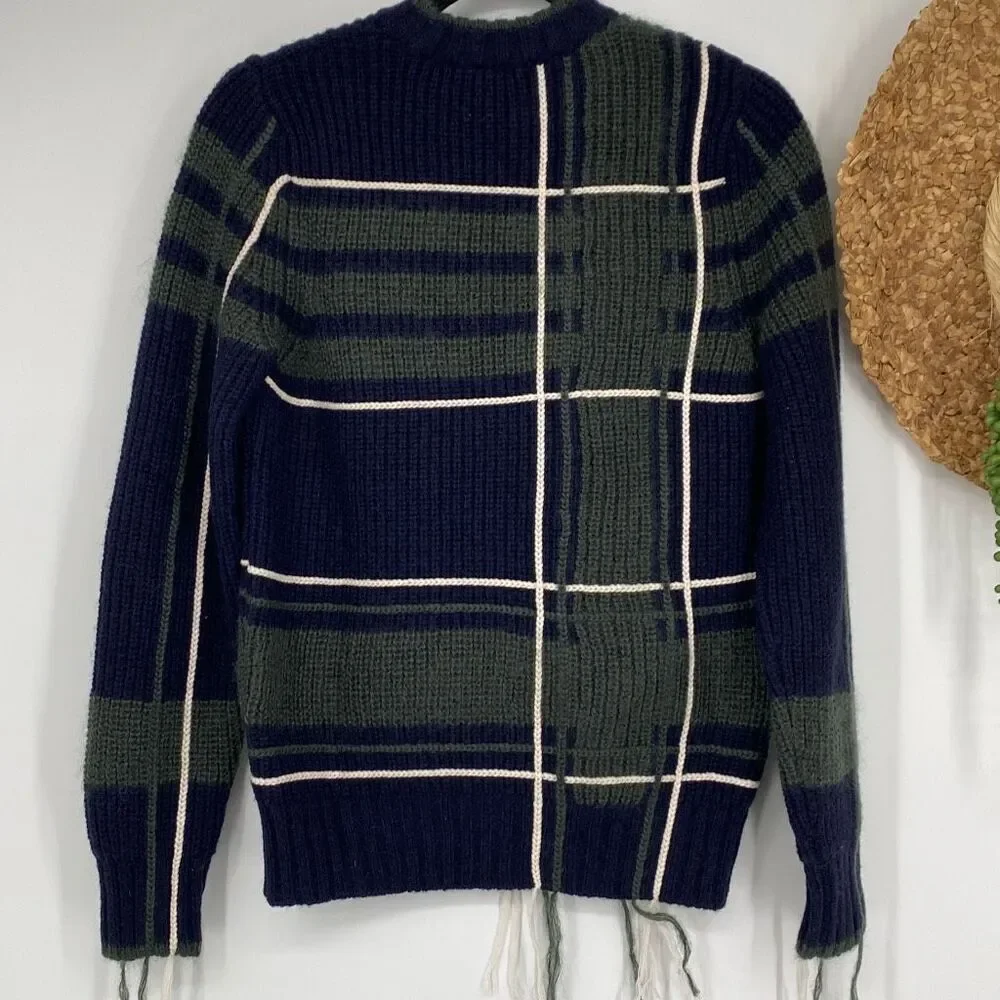 Tory Burch Eden Wool Blend Chunky Pullover Sweater Green‎ Navy XS